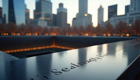 Veduta grandangolare delle vasche riflettenti del Memoriale dell'11 settembre 2001