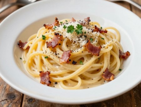 immagine di un primo piatto di una tipica trattoria di manhattan: carbonara